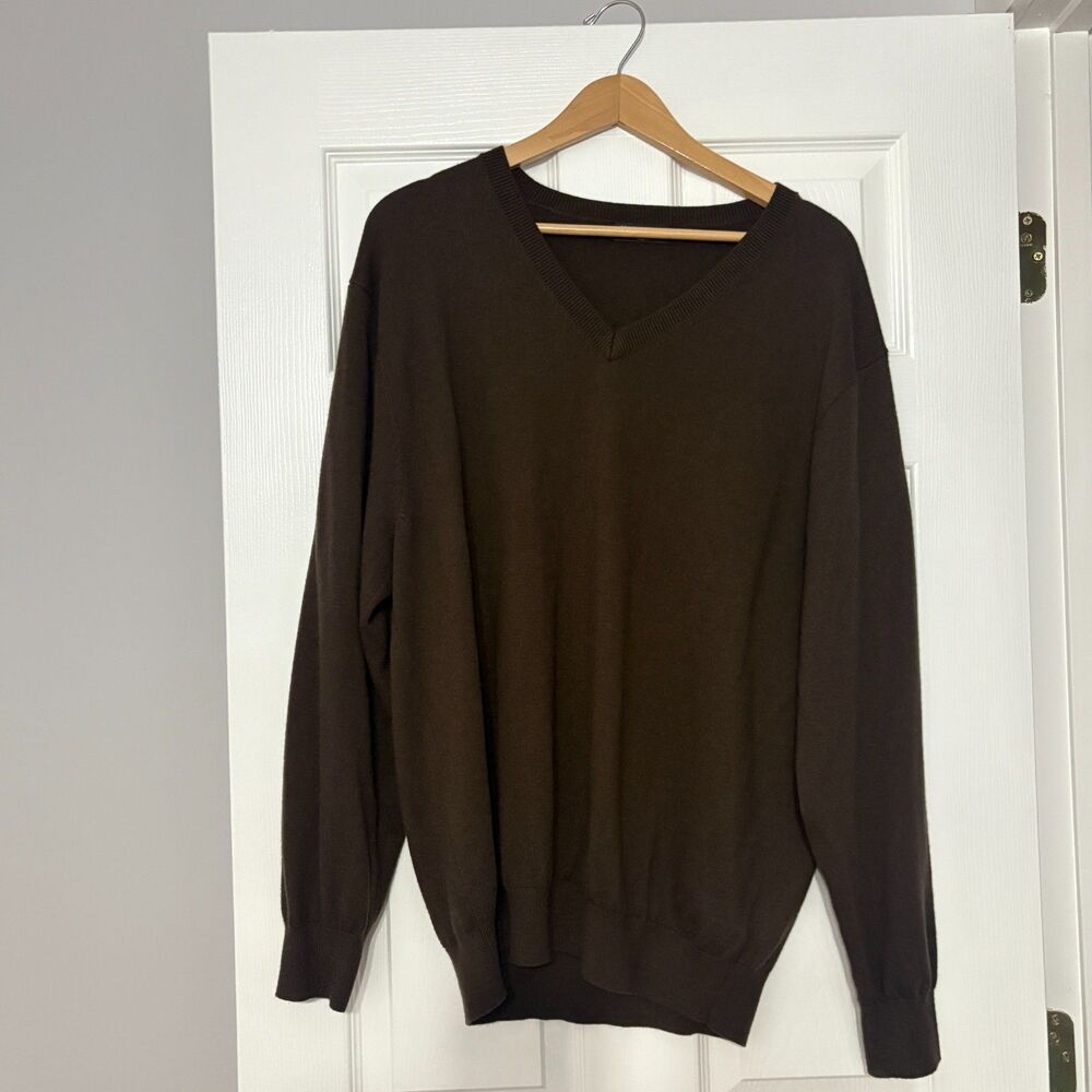 Kallspin Sweater Men’s XXL Brown V-Neck Wool Blend Grandpa Preppy Knit